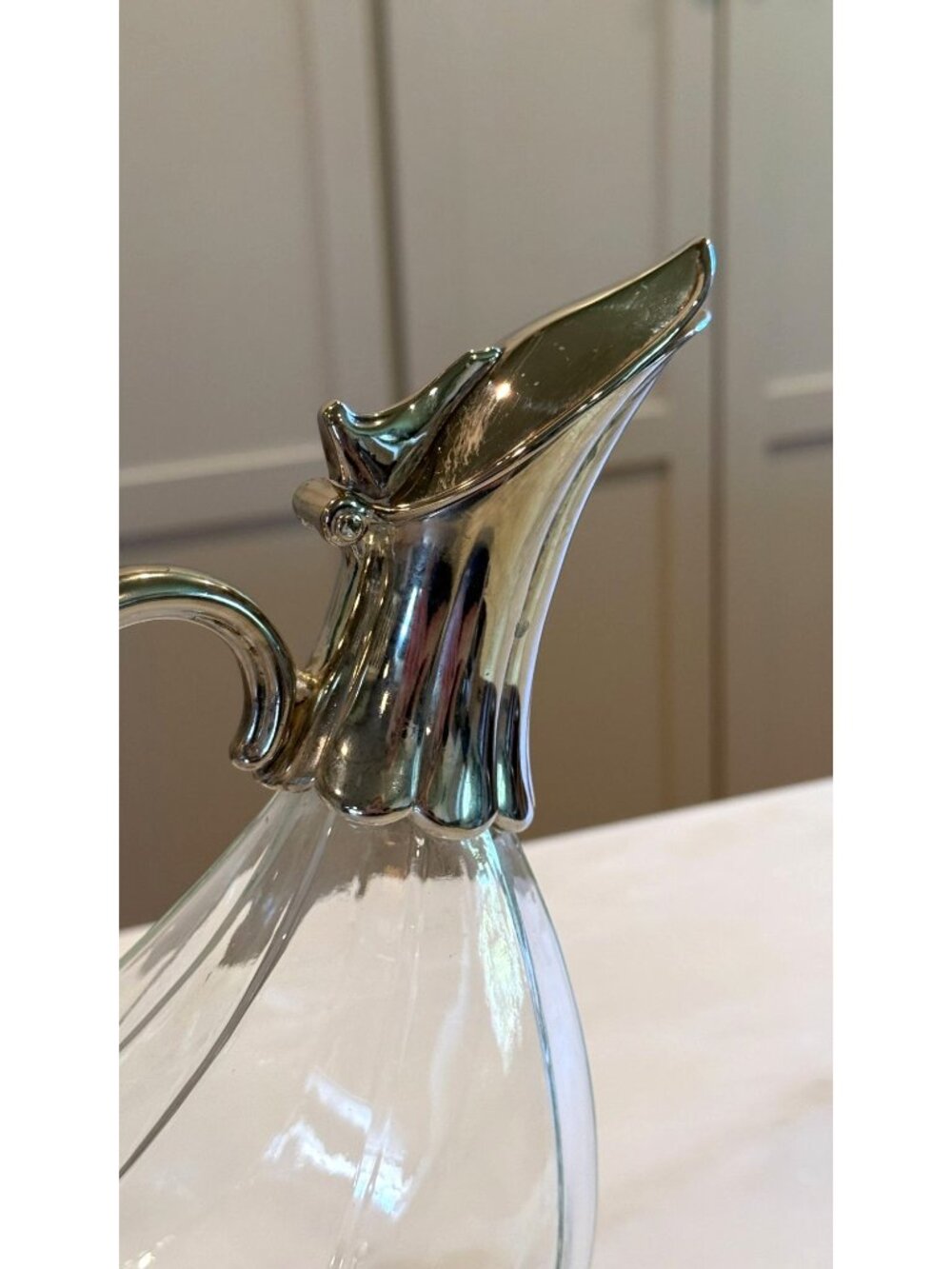 Vintage Glass Pitcher Silver Plate Swan Duck Ewer Decanter - Picture 2 of 7